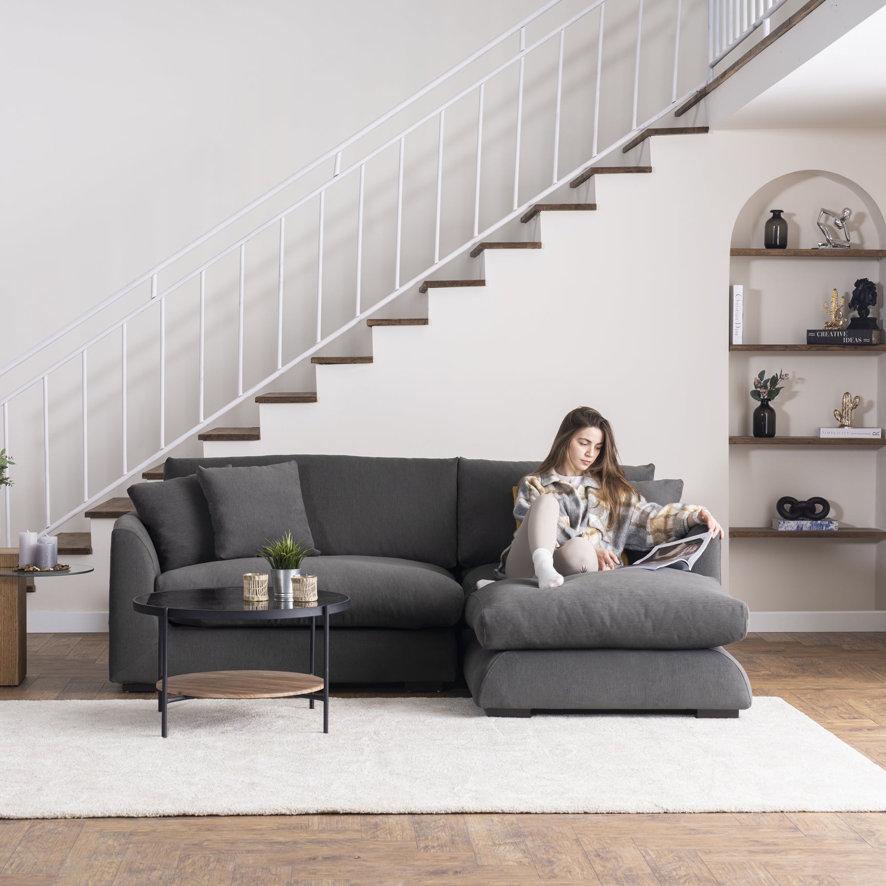 Sydney Gray 2pc RAF Chaise Sectional - Ornate Home