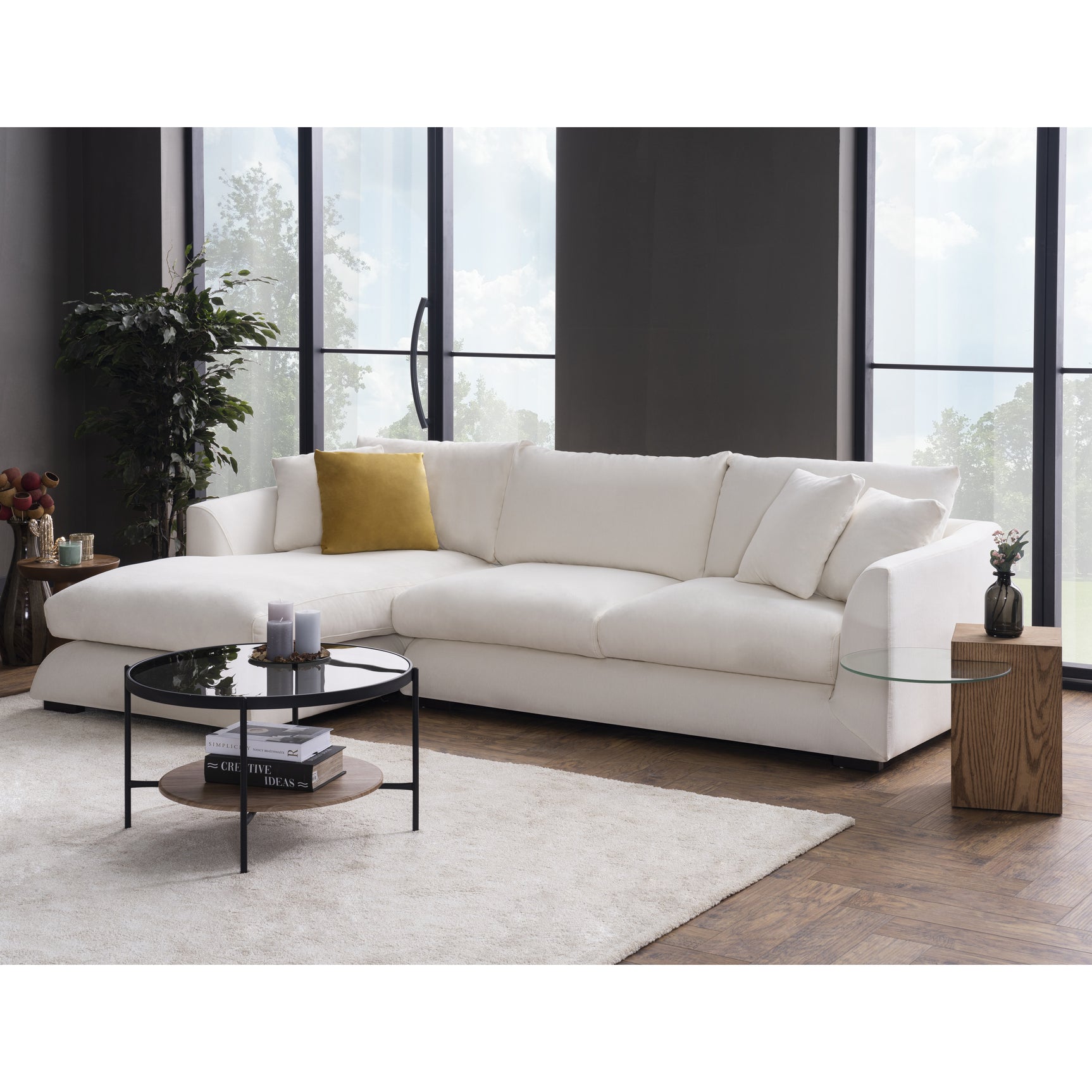 Sydney White 2pc LAF Chaise Sectional (110") - Ornate Home