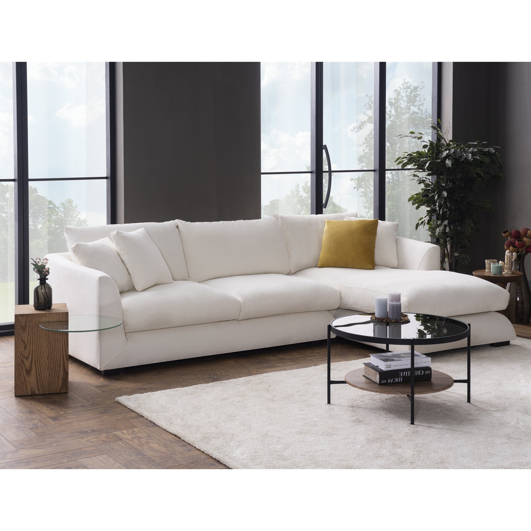 Sydney White 2pc RAF Chaise Sectional (110") - Ornate Home
