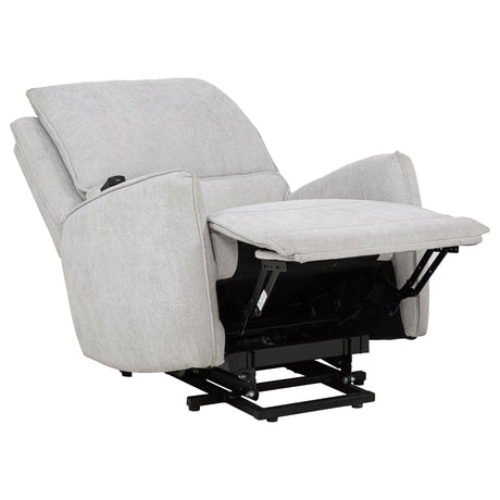 Sylmar Dove Grey Chenille Upholstered Dual Power Lift Recliner - Ornate Home