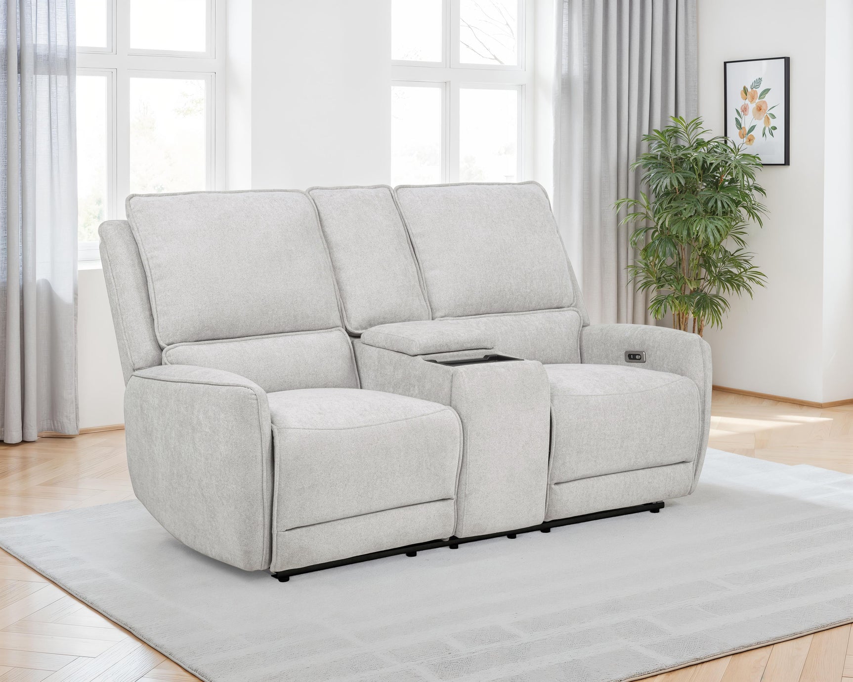 Sylmar Dove Grey Chenille Upholstered Power Reclining Loveseat - Ornate Home