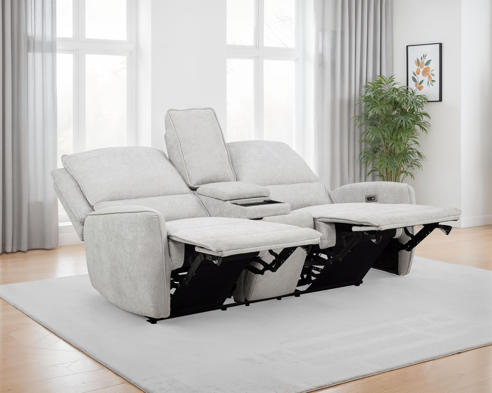 Sylmar Dove Grey Chenille Upholstered Power Reclining Loveseat - Ornate Home