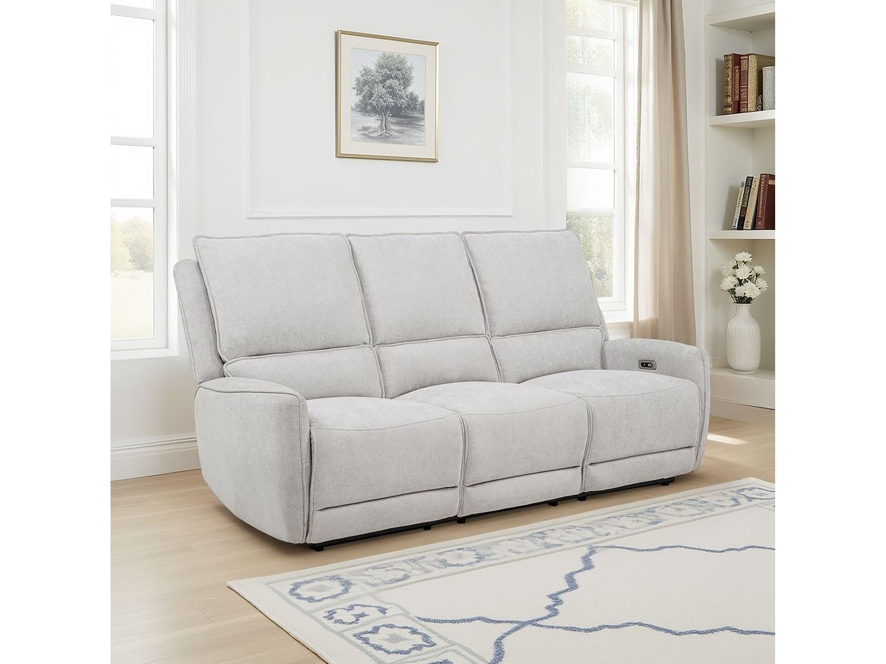 Sylmar Dove Grey Chenille Upholstered Power Reclining Sofa - Ornate Home