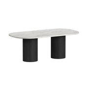Sylvie Black/White Oval Dining Table with Faux Marble Top with Grain - Ornate Home