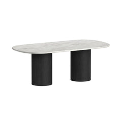 Sylvie Black/White Oval Dining Table with Faux Marble Top with Grain