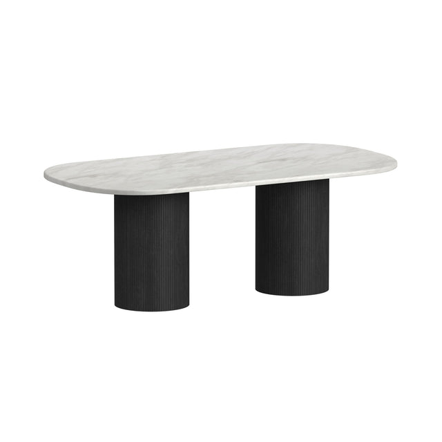 Sylvie Black/White Oval Dining Table with Faux Marble Top with Grain - Ornate Home