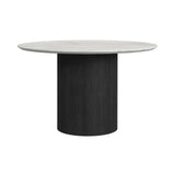 Sylvie Black/White Round Dining Table with Faux Marble Top with Grain - Ornate Home