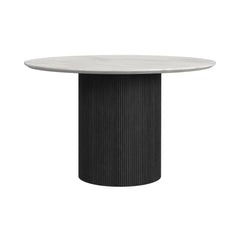 Sylvie Black/White Round Dining Table with Faux Marble Top with Grain