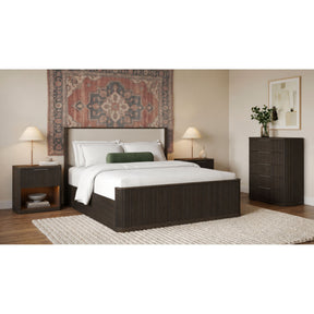 Sylvie Dark Brown 4-Piece King UPH Bedroom Set with 2 Nightstands & Chest - Ornate Home