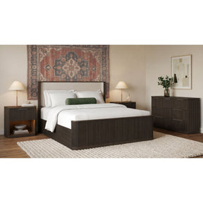 Sylvie Dark Brown 4-Piece Queen UPH Bedroom Set with 2 Nightstands & Dresser - Ornate Home