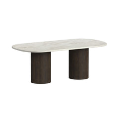 Sylvie Dark Brown/White Oval Dining Table with Faux Marble Top - Ornate Home