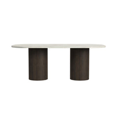 Sylvie Dark Brown/White Oval Dining Table with Faux Marble Top - Ornate Home