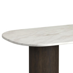 Sylvie Dark Brown/White Oval Dining Table with Faux Marble Top