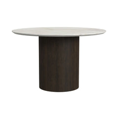 Sylvie Dark Brown/White Round Dining Table with Faux Marble Top - Ornate Home
