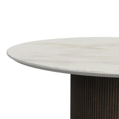 Sylvie Dark Brown/White Round Dining Table with Faux Marble Top - Ornate Home