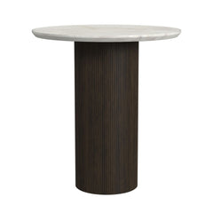 Sylvie Dark Brown/White Round End Table with Faux Marble Top and Base - Ornate Home