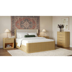 Sylvie Natural 4-Piece King UPH Bedroom Set with 2 Nightstands & Chest - Ornate Home