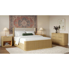 Sylvie Natural 4-Piece Queen UPH Bedroom Set with 2 Nightstands & Dresser - Ornate Home