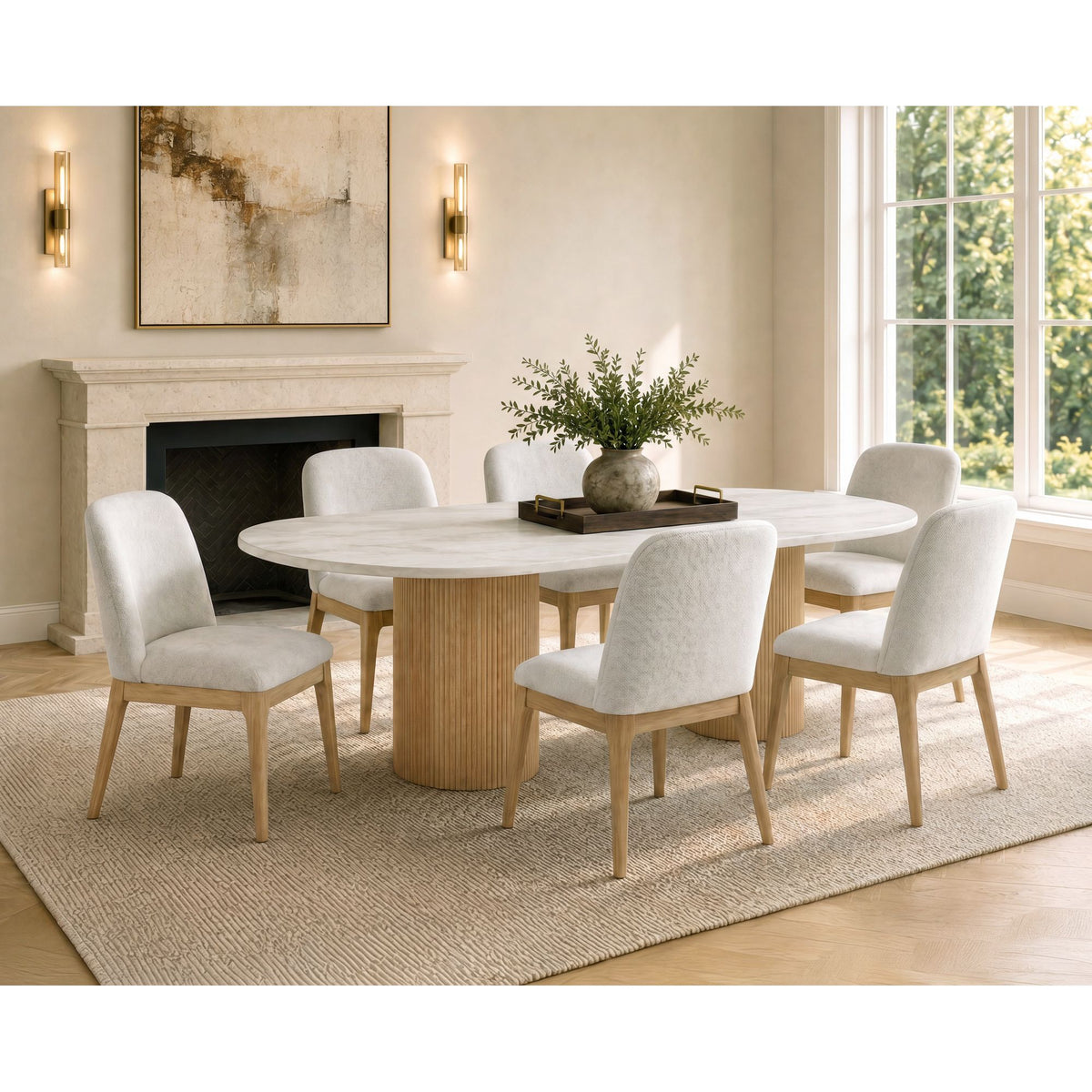 Sylvie Natural/White 7-Piece Standard Height Dining Set - Ornate Home