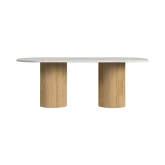 Sylvie Natural/White Oval Dining Table with Faux Marble Top - Ornate Home