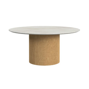 Sylvie Natural/White Round Coffee Table with Faux Marble Top and Base - Ornate Home