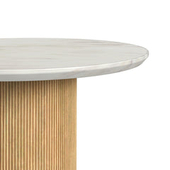 Sylvie Natural/White Round End Table with Faux Marble Top and Base - Ornate Home