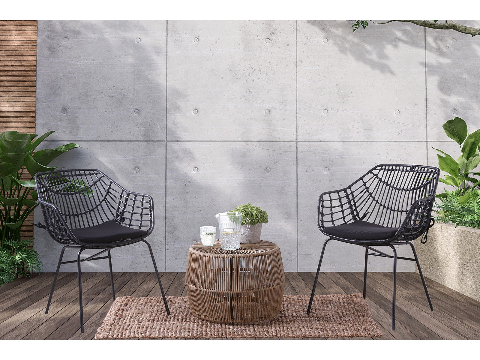 Syna Natural/Black 3 Pc. Patio Conversation Set - Ornate Home