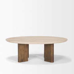 Syona Medium Brown Travertine + Mango Wood Leg Oval Coffee Table - Ornate Home