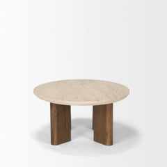 Syona Medium Brown Travertine + Mango Wood Leg Oval Coffee Table - Ornate Home