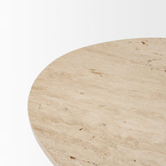 Syona Medium Brown Travertine + Mango Wood Leg Oval Coffee Table - Ornate Home