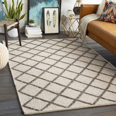 Syosset Cream/Brown Trellis Wool&Viscose Rug - Clearance - Ornate Home