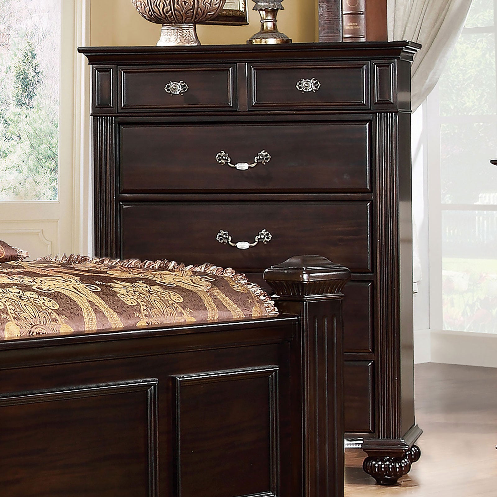 Syracuse Dark Walnut 5 Pc. Queen Bedroom Set w/ Chest - Ornate Home