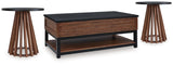 Kallari Warm Brown/Black Coffee Table and 2 End Tables