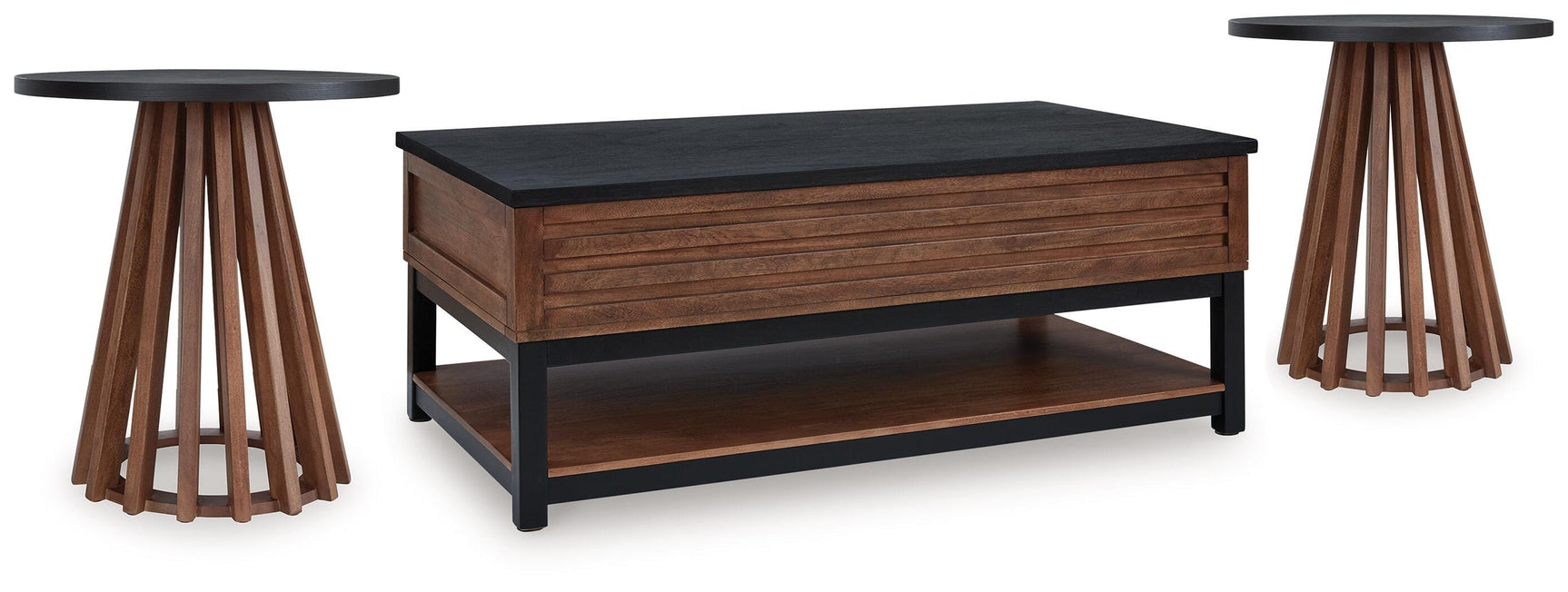 Kallari Warm Brown/Black Coffee Table and 2 End Tables