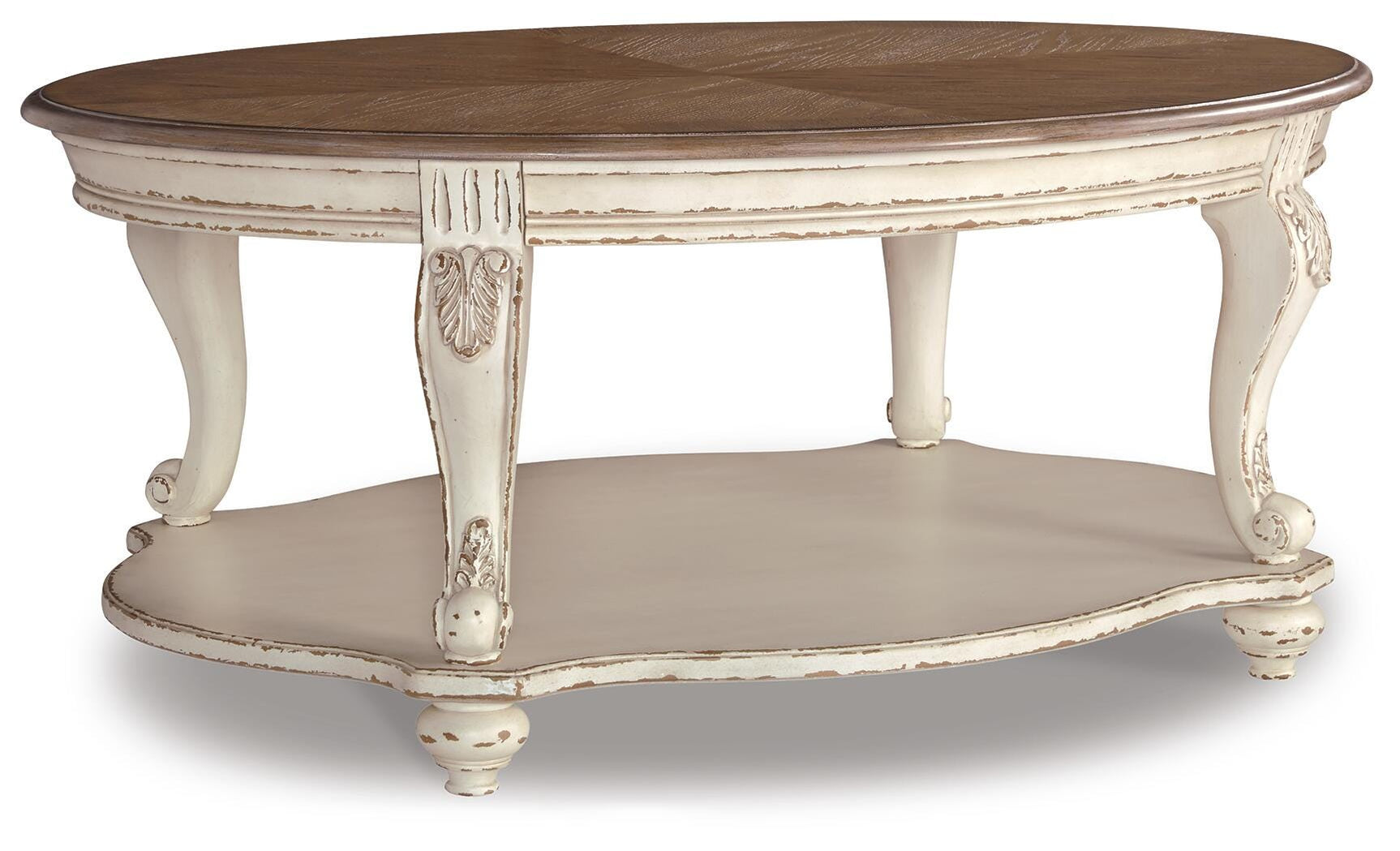 Realyn White/Brown Coffee Table, 2 End Tables and Console Table