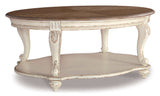 Realyn White/Brown Oval Coffee Table - Ornate Home