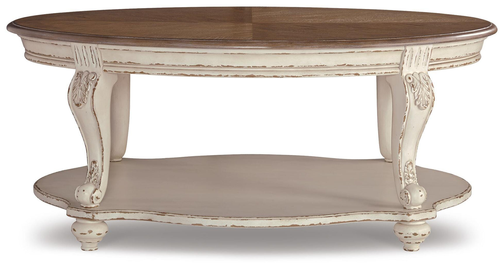 Realyn White/Brown Coffee Table, 2 End Tables and Console Table