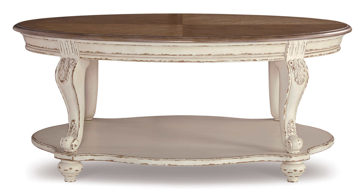 Realyn White/Brown Oval Coffee Table - Ornate Home