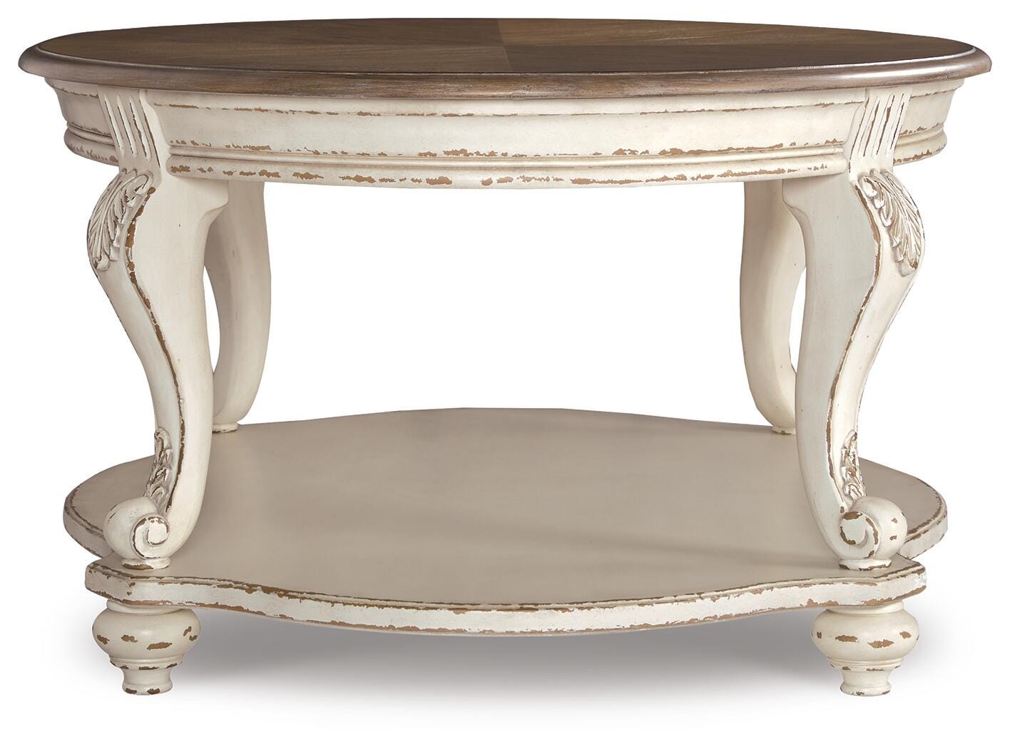 Realyn White/Brown Coffee Table, 2 End Tables and Console Table