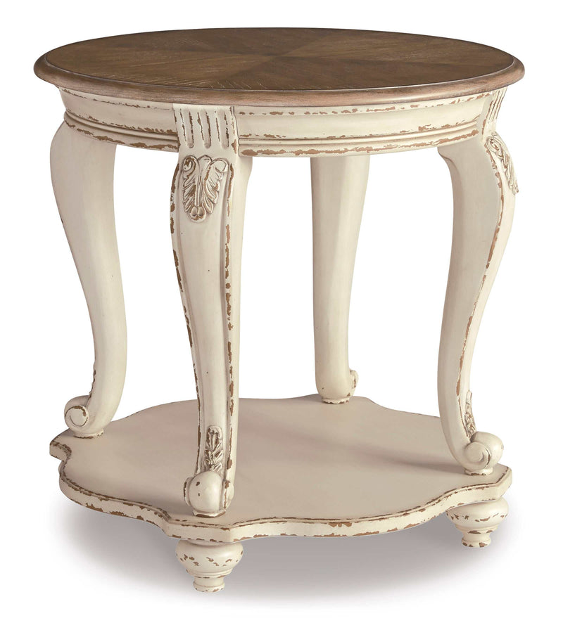 Realyn White & Brown Round End Table - Ornate Home