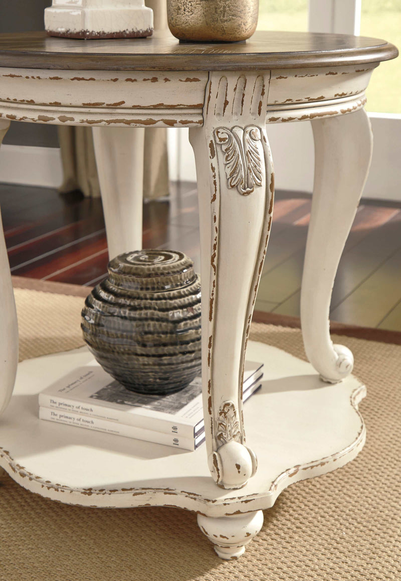 Realyn White & Brown Round End Table