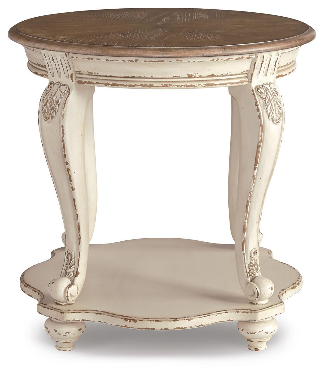 Realyn White/Brown Coffee Table, 2 End Tables and Console Table