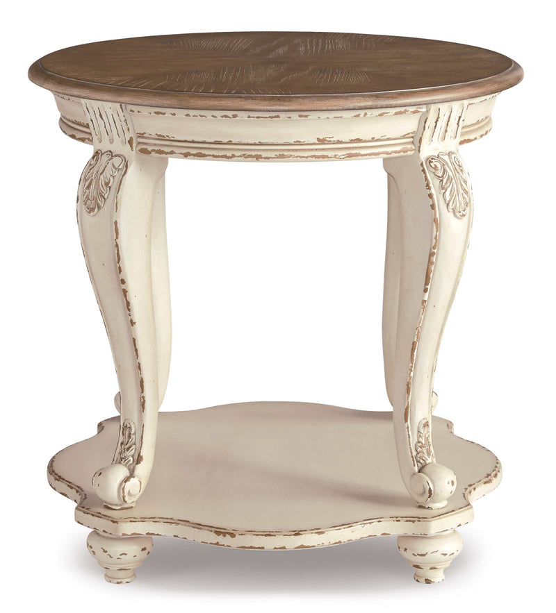 Realyn White & Brown Round End Table - Ornate Home