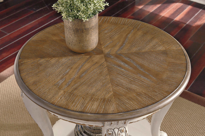 Realyn White & Brown Round End Table