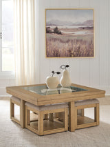 Wittenmyer Natural/Black Coffee Table with 4 Stools (Set of 5)