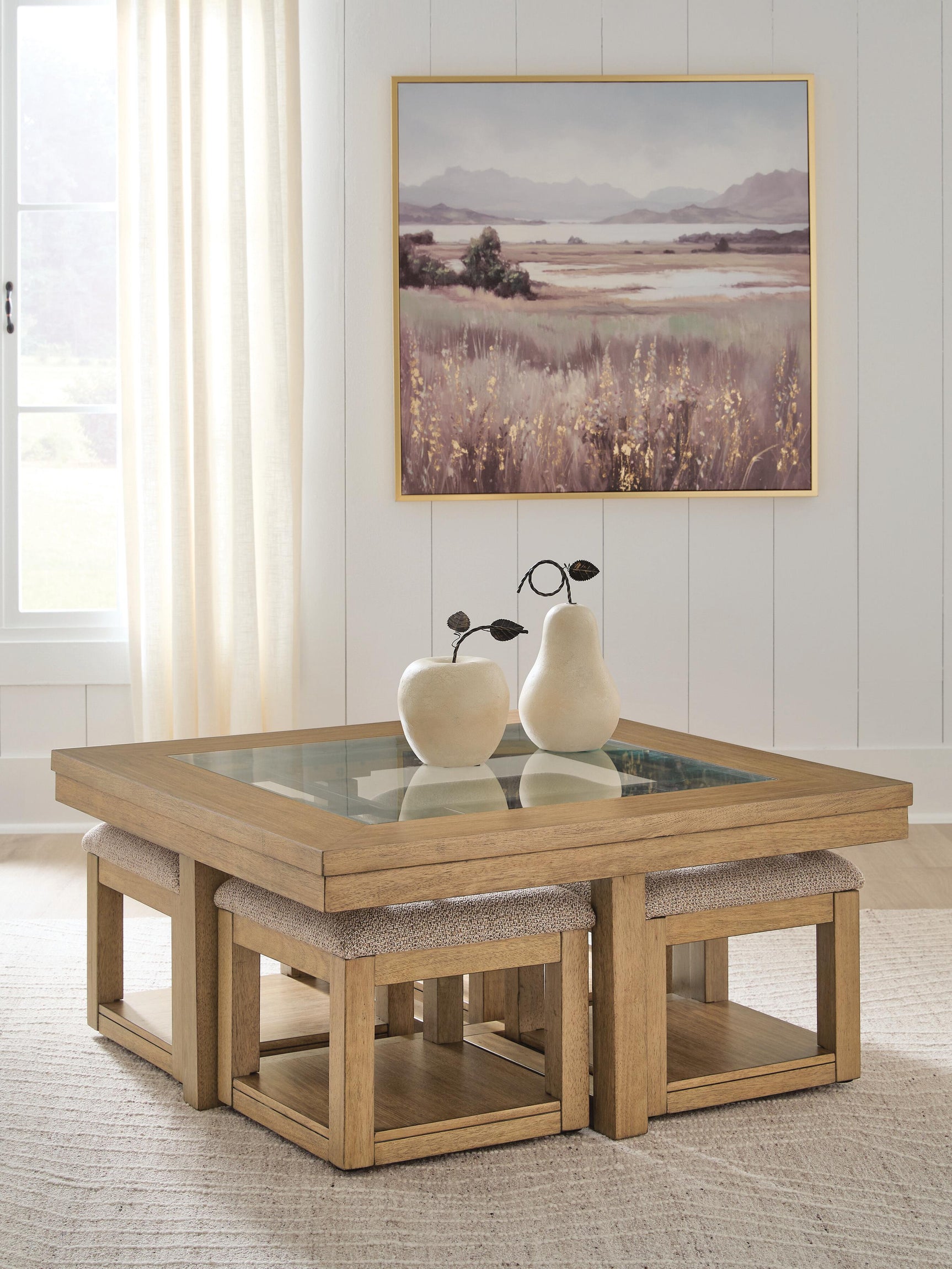Wittenmyer Natural/Black Coffee Table with 4 Stools (Set of 5)