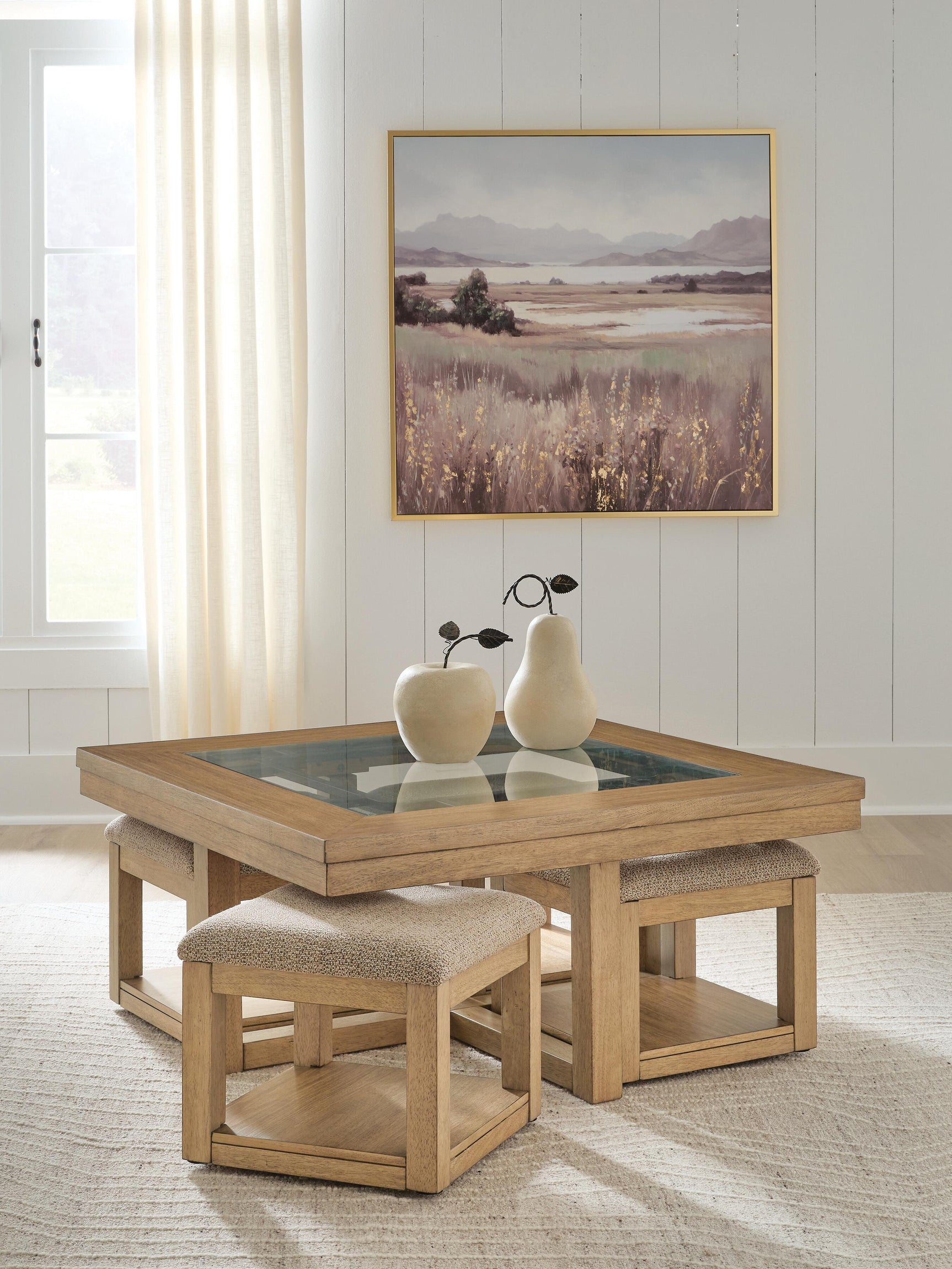 Wittenmyer Natural/Black Coffee Table with 4 Stools (Set of 5)