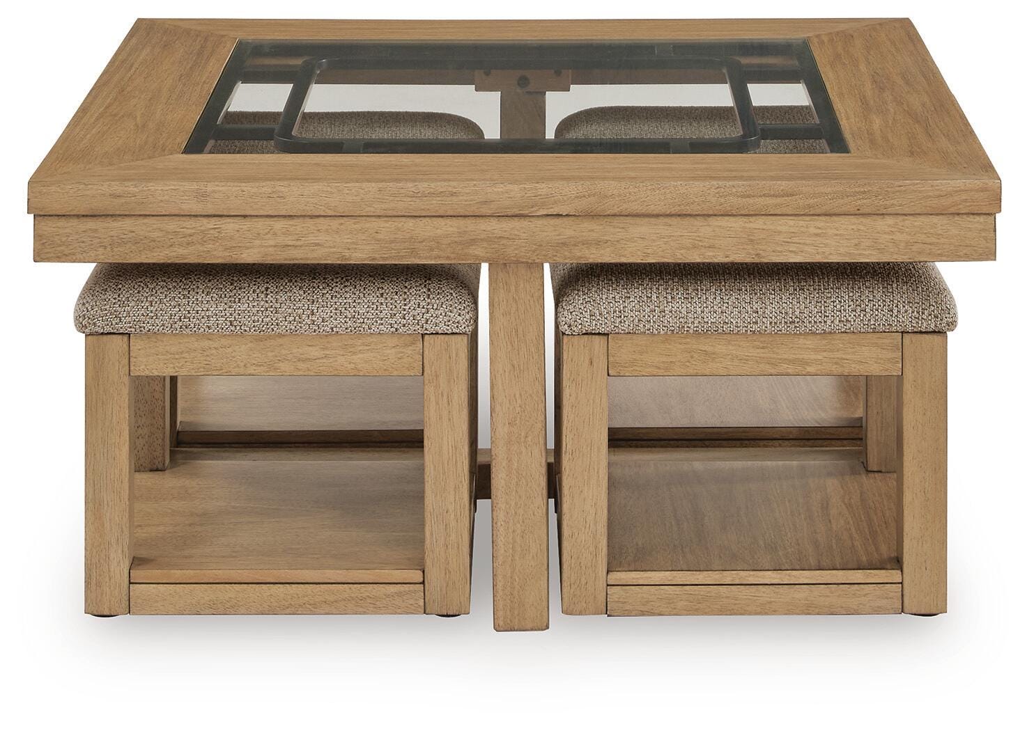 Wittenmyer Natural/Black Coffee Table with 4 Stools (Set of 5)