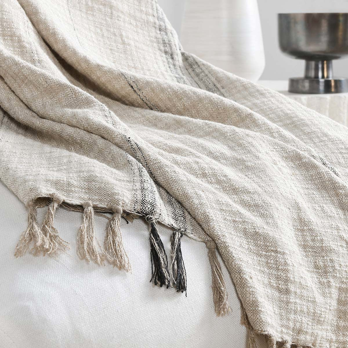 TC Ria Natural/Black Throw 50x70 - Ornate Home