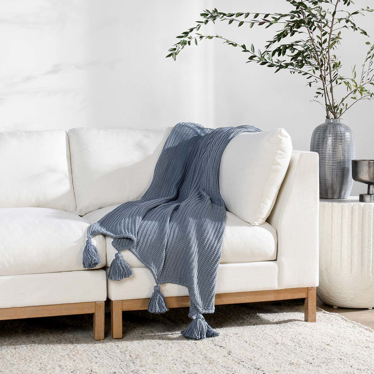 TC Veda Sea Fog Blue 50x70 Throw - Ornate Home